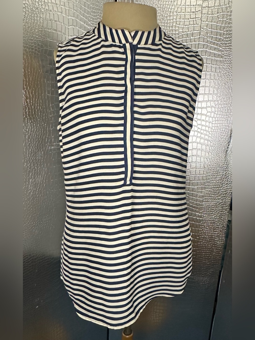 Banana Republic Navy and White Striped Sleeveless Top